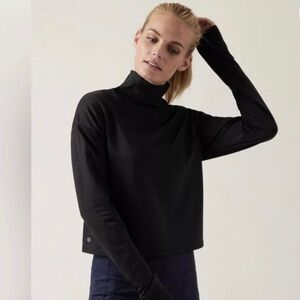Athleta Black Whistler Mock Neck Long Sleeve Top Women's Size Small Relaxed Fit